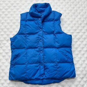Lands' End Women's Blue Square Quilted Goose Down Puffer Vest Snaps Size S 6-8